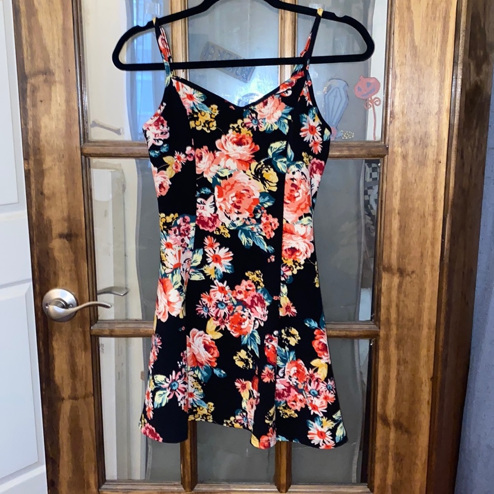 Black floral mini dress